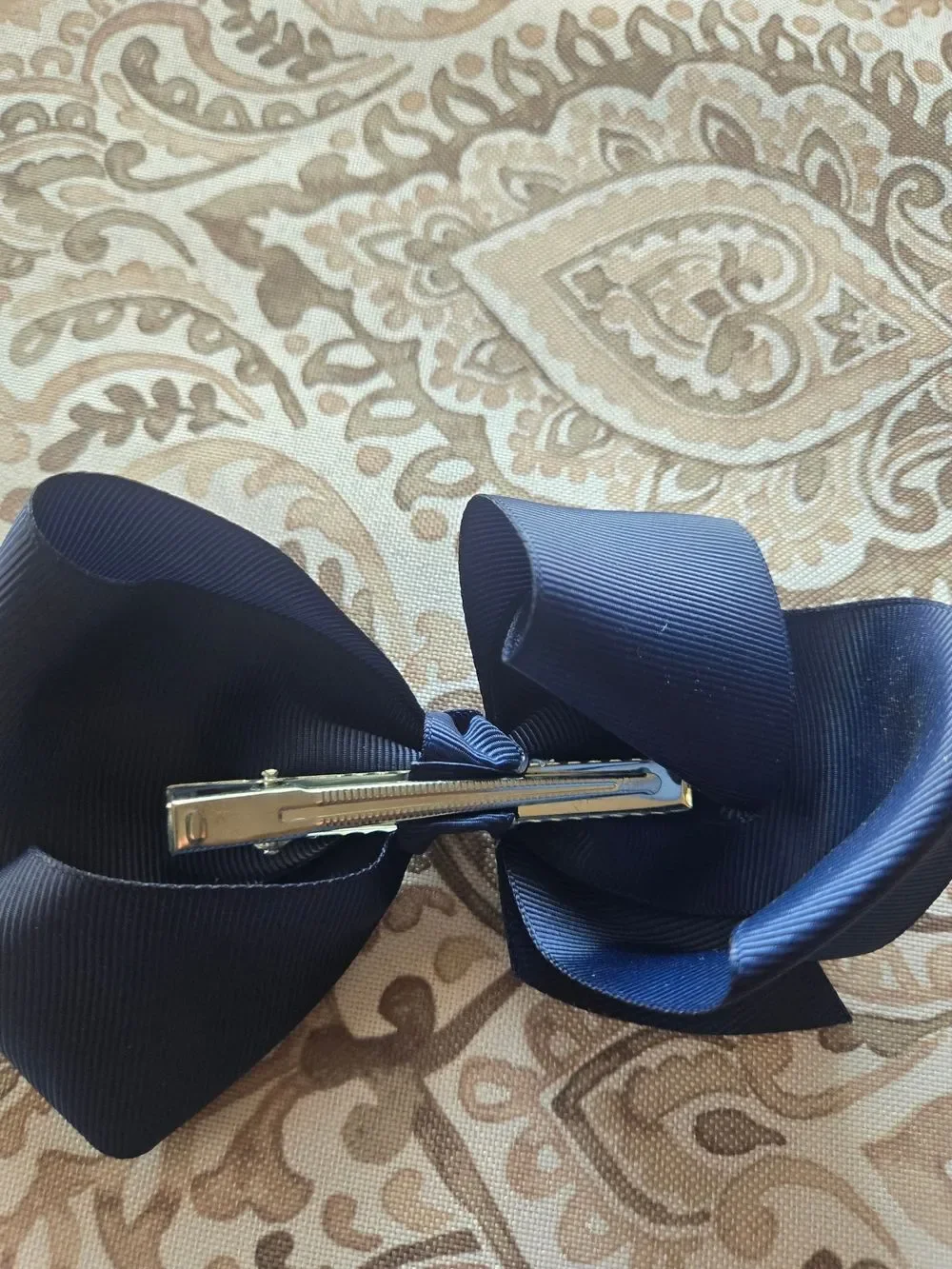 Girls Navy Grosgrain Bow & Brown Leopard Print Hair Bow Set